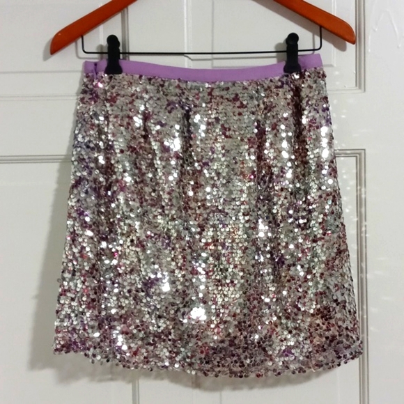 🆕️✨️HTF J. Crew Collection✨️- Silver/Purple Sequin Faux Wrap Skirt - Picture 4 of 15